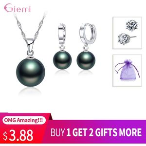 GIEMI Verbazingwekkende Parel Sieraden Sets 925 Sterling Zilveren Oorbel Mode Elegante Partij Parel Ketting Earring Sets Voor Vrouwen