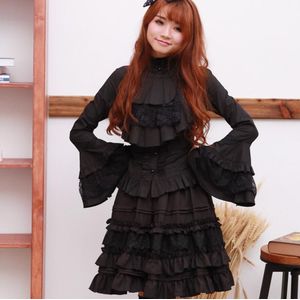 Lente Herfst Mode Gothic Lolita Vrouw Wit/Zwart Blouse Zoete Lolita Kant Trompet Mouwen Ruffle Blouse Shirt