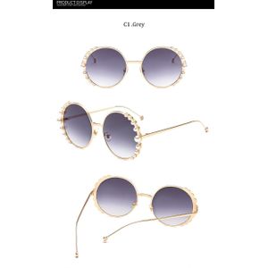 Kralen Ronde Zonnebril Vrouwen Mode Aluminium Frame Parels Zonnebril Voor Vrouwelijke Bruin Shades UV400