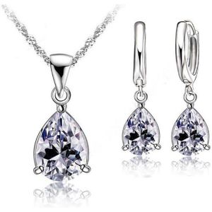 Shiny Cz Ketting En Oorbellen Sieraden Set 18 Inch 925 Sterling Zilveren Vrouwen Meisjes Partij Sieraden Set