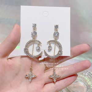 Mengjiqiao Koreaanse Elegante Strass Moon Oorbellen Voor Vrouwen Crystal Flower Boucle D' Oreille Partij Sieraden