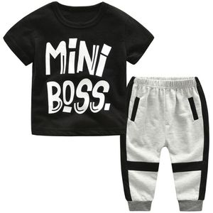Baby Baby Kids Jongens Ronde Boss Mini Boss Brief Afdrukken T-Shirt Top Broek 2 Stuks Set Kinderkleding Voor Menino