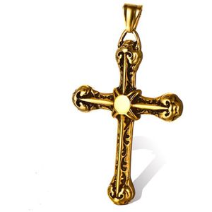 Mannen Punk Cool 316L Rvs Runen Cross Kettingen Gothic Jewerly Goud Zilver Kleur