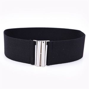 1PC Black Womens Zilveren Gesp Brede Stretch Elastische Corset Taille Riemen Tailleband