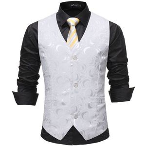 Mens White Bloemen Pak Vest Brand Slim Fit Enkele Breasted Mannelijke Vest Vest Mannen Bruidegom Trouwjurk Vesten chaleco