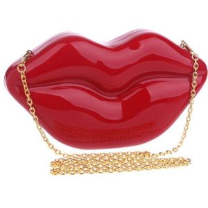 Vrouwen Acryl Clutch Bag Persoonlijkheid Stijl Rode Lip Vorm Lady Avond Purse Meisjes Handtas Met Ketting