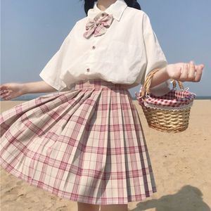 Zomer Jk Uniformen Studenten Wit Shirt + Hoge Taille Plaid Plooirok Stuk Japanse School Girl Uniform