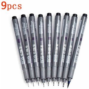 9pcs Waterdichte Inkt Zwart Micron Tekening Pen Fijne Lijn Naald Pen Schets Markers Pen Voor Schrijven Hand-Verf anime Art Supplies