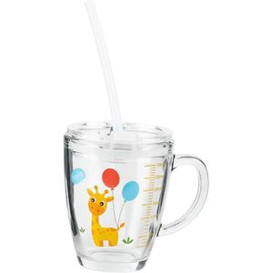 300Ml Kids Carton Melk Glas Cup Met Stro + Deksel Double Wall Water Melk Thee Glas Isolatie Cup Mokken