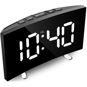 Digitale Wekker, 7 Inch Gebogen Dimbare Led Sn Digitale Klok Voor Kinderen Slaapkamer, wit Grote Aantal Klok, Snooze Functie