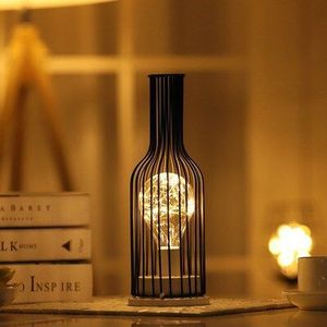 Iron Minimalistische Holle Tafel Lampen Warm Licht Vintage Koperdraad Lantaarn Slaapkamer Bedlampje Bureaulamp Voor Home Decor
