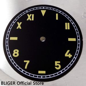 Vintage 37.5mm Zwart Steriele Wijzerplaat Geel Marks Horloge Dial Fit Voor ETA 6497 6498 Hand Winding Beweging D16