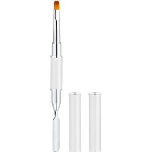 1Pc Dubbele Kop Acryl Nagellak Brushs Platte Tip En Rvs Gel Spatel Professionele Gel Toepassing Tool 3 kleuren Borstel