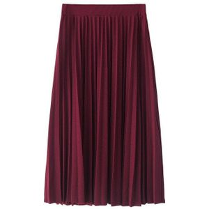 En Najaar Mode vrouwen Hoge Taille Geplooide Effen Kleur Half Lengte Elastische Rok Promoties Lady Zwart Roze