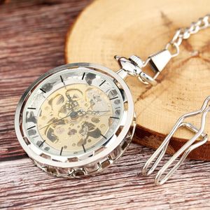 Vintage Horloge Ketting Steampunk Skeleton Mechanische Fob Zakhorloge Klok Hanger Hand-Kronkelende Mannen Vrouwen Ketting