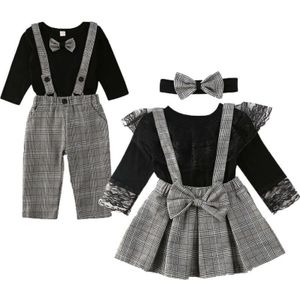 Familie Kleding Brother & Zus Lange SleeveRomper Overall Rok Baby Kid Kostuum Outfits Set