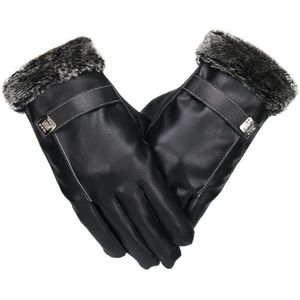 Mannen Winter Lederen Handschoenen Mannelijke Touch Screen Outdoor Rijden Winddicht Warm Houden Handschoenen Zwarte Mannen Business Wanten