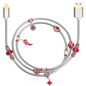 (Rood) ANGIBABE draad lente Usb-kabel 2A 1 M DIY inlay Diamant snelle Opladen Datakabel voor iPhone 8 7 6 iPad air