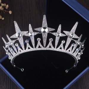 Luxe Fonkelende Kristallen Ster Bruids Sieraden Set Strass Tiara Kroon Ketting Oorbellen Bruiloft Afrikaanse Kralen Sieraden Sets