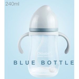 Baby Fles 240 Ml/6.8 Oz Zuigfles Brede Mond Tepel Fles Met Een Rietje Bpa Gratis Met Handvatten blauw/Roze Leren