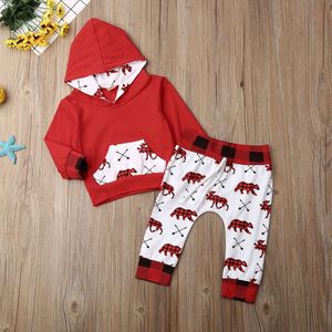 Pudcoco Pasgeboren Baby Jongen Meisje Kleding Kerst Print Lange Mouwen Hooded Sweatshirt Tops Lange Broek 2 Stuks Outfits Katoenen Kleding