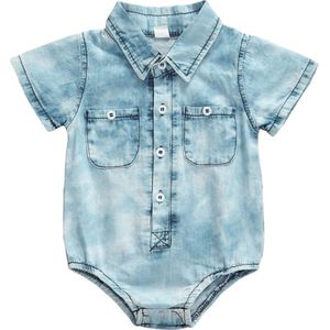 0-12M Newborn Infant Baby Boys Rompers Denim Shorts Sleeve Jumpsuits Outfits