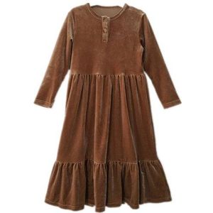 4 Tot 14 Jaar Kinderen & Tiener Meisjes Fluwelen Maxi Lange Jurk Kinderen Meisje Fall Winter Dichtgeknoopt Velours Flare casual Jurk