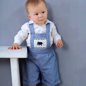 Herfst Spaans Boutique Kinderkleding Wol Riemen Broek + overhemd 2 stuks Baby Britse Kinderkleding 0- 3 jaar Oude Jongens Broek