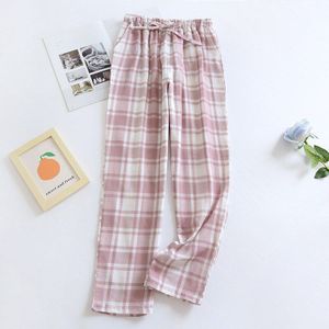 Paar Plaid Broek Katoenen Lange Broek Casual Dunne Thuis Broek Los Trekkoord Slaap Bodems Vrouwen Roze Plaid Pyjama Mannen Broek