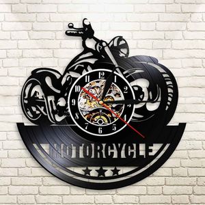 Mute Amerikaanse Motorfiets Home Decor Cd Vinyl Record Wandklok Quartz Retro Vintage Reloj Pared Motor Garage 3D Grande