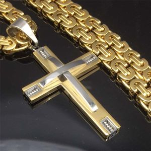 316L 24 ""Rvs Byzantijnse Chain Knight Cross Ketting Mannelijke Christian Sieraden Goud-Kleur Kruisbeeld Heren Ketting Hanger