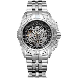 Luxe Zilver Goud Automatische Mechanische Horloge Voor Mannen Skelet Vol Staal Zelf-Wind Horloge Klok Grote Wijzerplaat Relogio Masculino