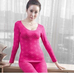 [DINGDNSHOW] Winter Thermische Ondergoed Print Slim Body Vormige Kleding Warme Lange Onderbroek Wol Dames Naadloze Antibacteriële Sets