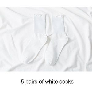 5 Pairs Vrouwen Katoenen Ruffle Stroken Sokken Zwart Wit Leuke Herfst Winter Mode Sokken Effen Kleur Zachte Gelukkig Meisje Sokken