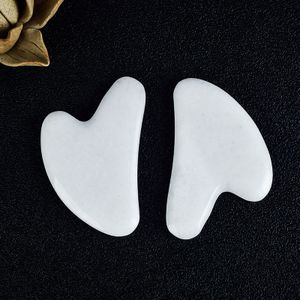 2 Pcs Natuurlijke Witte Jade Gouache Gezicht Schraper Gua Sha Scratch Facial Acupuntura Punt Voor Voet Terug Hoofd Massage Steen therapie