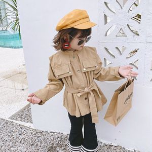 Baby Meisje Trenchcoats Kinderen Koreaanse Stijl Lange Mouw Riem Jassen Kids Bovenkleding Voor 3-10 Jaar Ws1369