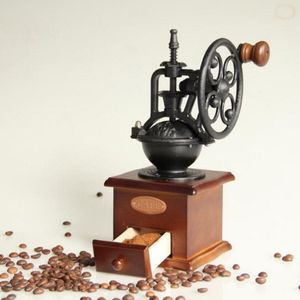 Hand Schudden Koffieboon Slijpmachines Vintage Grote Wiel Handleiding Koffiezetapparaat Gietijzeren D0AB