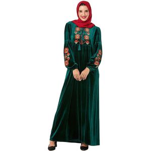 Islamitische Kleding Fluwelen Moslim Jurk Vrouwen Abaya Kaftan Kimono Lange Gewaad Jubah Elbise Dubai Turkije Marokkaanse Arabisch Hijab Jurken