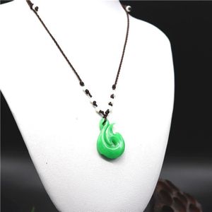 Echte Natuurlijke Groene Smaragd Jade Maori-Stijl Vis Haak Hanger Jadeïet Anker Ketting Charm Sieraden Mode Amulet