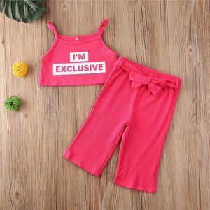 Trend Baby Girl Summer Sportswear Sleeveless Letter Printed Camisole Crop Tank Top Belted Trousers Leggings Outfits