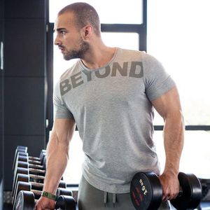 Mannen Running Tight Korte T-shirt Compressie Katoenen T-shirt Mannelijke Gym Shirt Print Fitness Bodybuilding Jogging Tees Tops