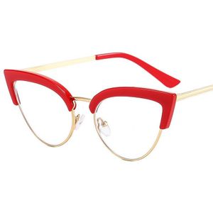 2022 Cat &#39;S Eye Vrouwen Platte Lens Persoonlijkheid Half Frame Metalen Veelzijdige Anti Blauw Licht Bril
