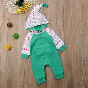 Emmababy Baby Meisjes Jongens XMAS Bloemen Herten Hooded romper Katoen Pasgeboren Baby Meisje Jongen Kleding Rompertjes Playsuit ropa voor kdis