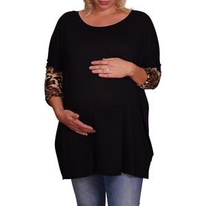 Plus-Size Dames Moederschap Tops Lange Mouwen Leopard Patchwork Zwarte Tshirt Zwangere Nursing Borstvoeding T-shirt Tops Femme D30