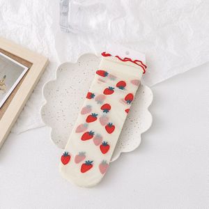 Zomer Dunne Transparante Kristal Zijde Aardbei Perzik Cartoon Patroon Japanse Harajuku Kawaii Leuke Ruche Meisje Vrouw Buis Sokken