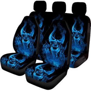 Blauwe Schedel Print Autostoel Cover + Achterbank Achterkant + Achter Bottom Kruk Cover Auto Bekleding 7 stuk Set Van Auto-onderdelen, unive