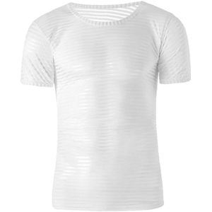 Unisex Ondershirt Sexy Mesh Sheer Basic Shirts O-hals Gay Korte Mouwen Afslanken Hemdjes Innerlijke Tops Pyjama Slapen Slijtage