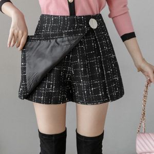 Smthma Herfst En Winter Vrouwen Mode Plaid Tweed Shorts Vintage Hoge Taille Pantalones Cortos De Muje