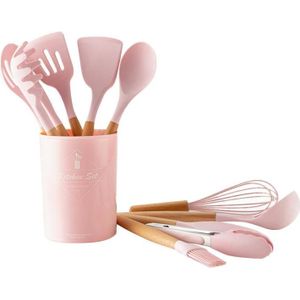 12Pcs Silicone Keukengerei Kookgerei Set Hittebestendige Keuken Non-stick Houten Handvat Bakken Tools Met Opbergdoos