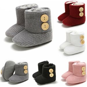 Baby Winter Warme Laarzen Baby Meisjes Soft Sole Crib Knop Katoen Flats Warm Boot Peuter Gebreide Effen Knoppen Prewalke schoenen